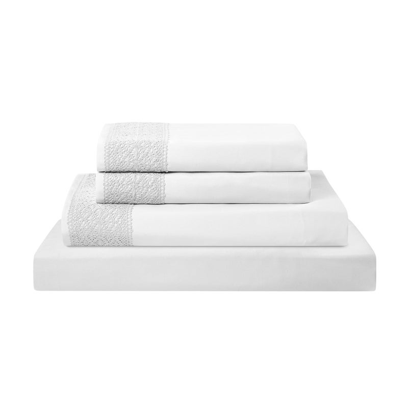 Modern Threads Soft Microfiber Crochet Lace Sheets - Luxurious Microfiber Bed Sheets - Includes Flat Sheet, Fitted Sheet with Deep Pockets, & Pillowcases White Queen - Image 1